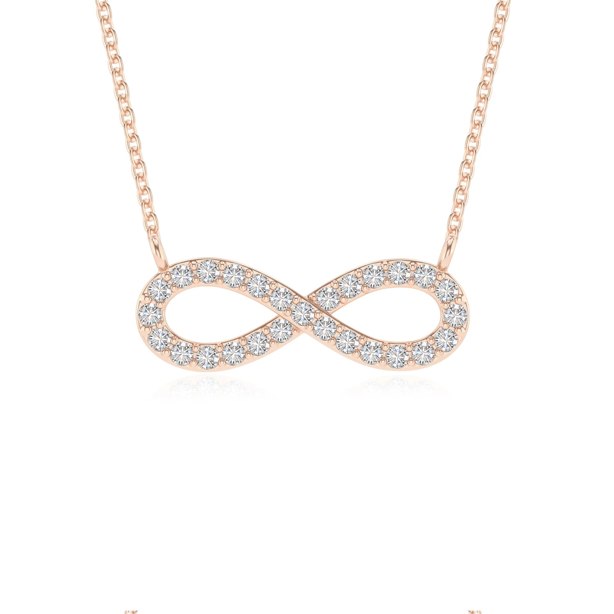 lab grown moissanite round infinity v-bale necklaces in rose gold 