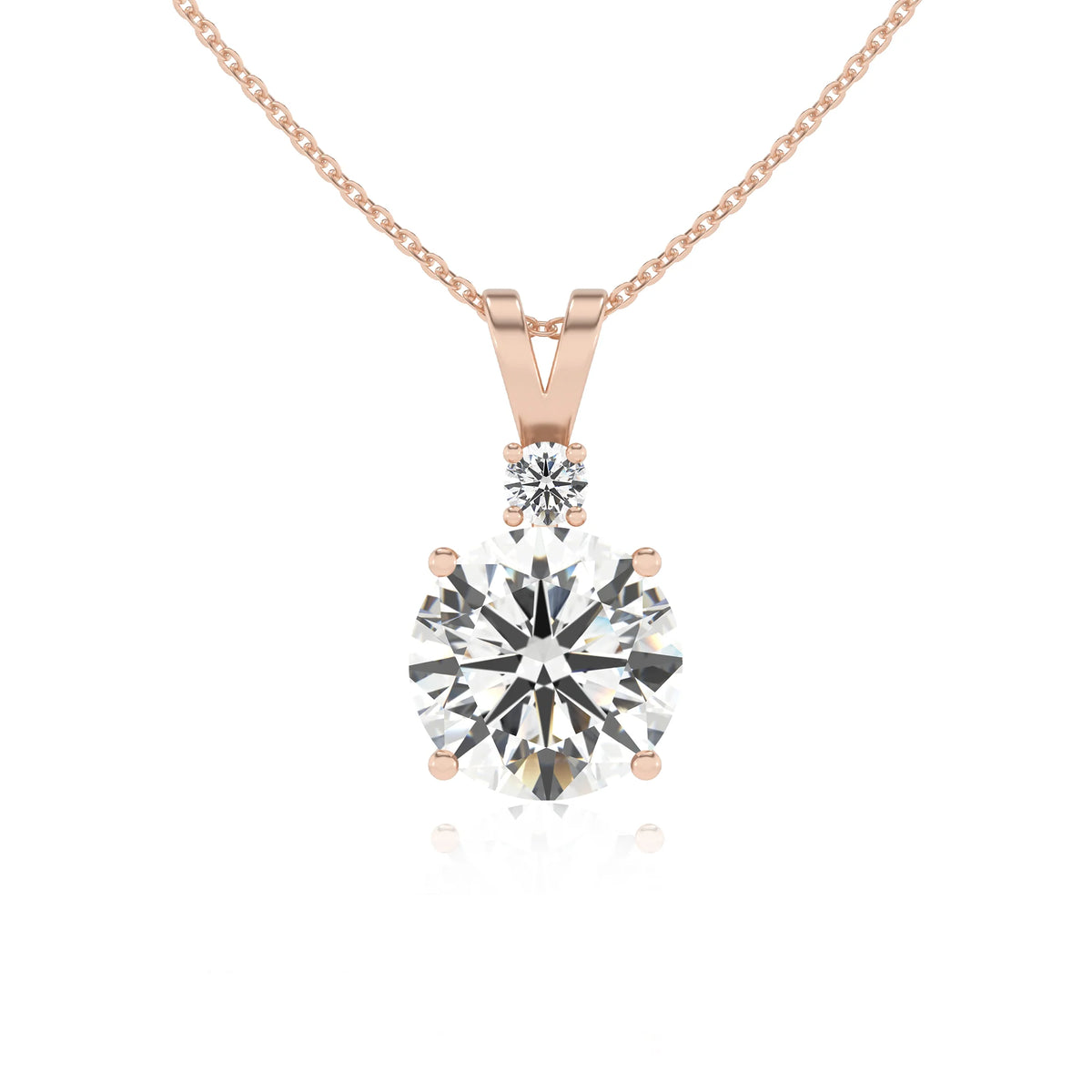 lab grown moissanite round solitaire v-bale necklaces in rose gold 