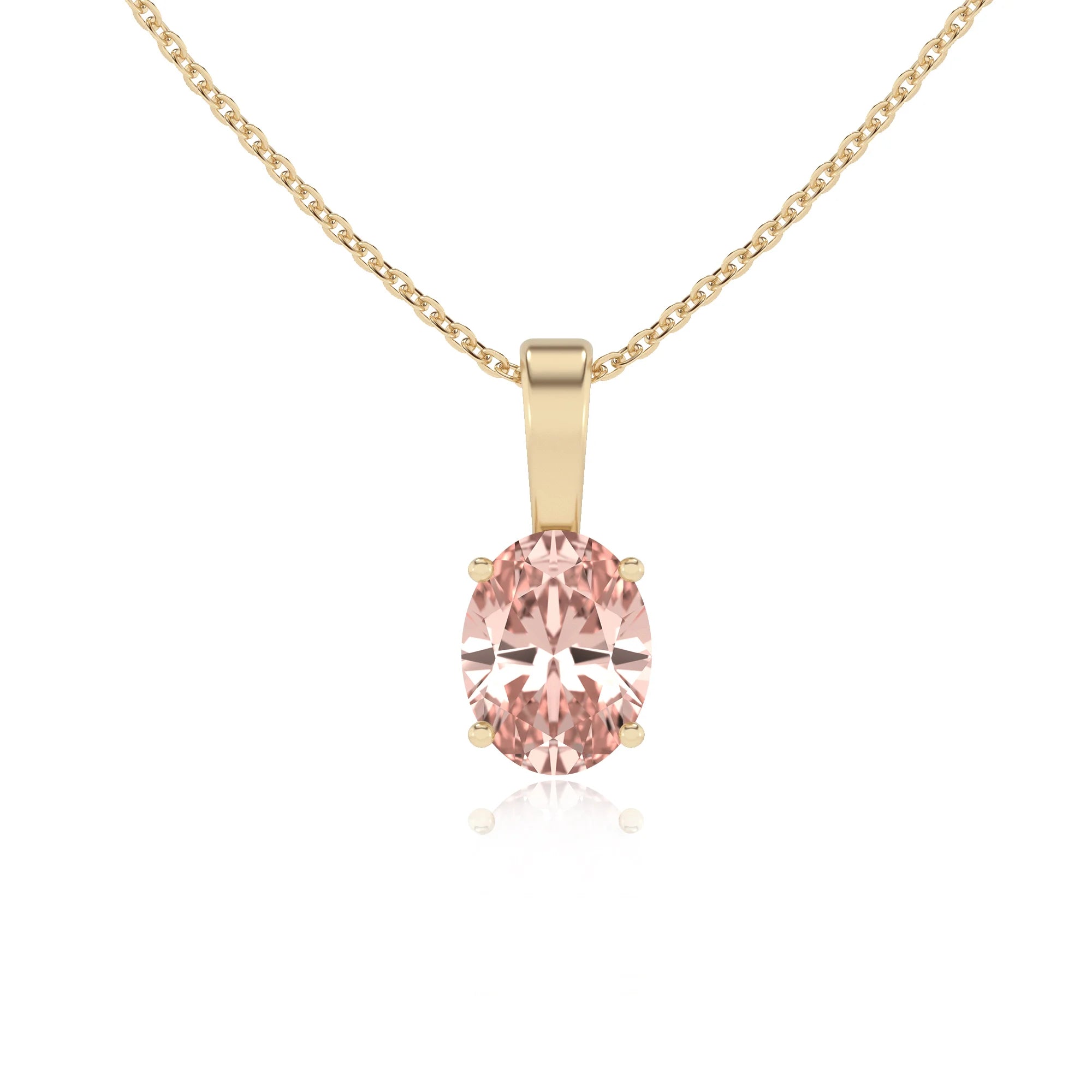 lab grown morganite oval solitaire necklaces in yellow gold 