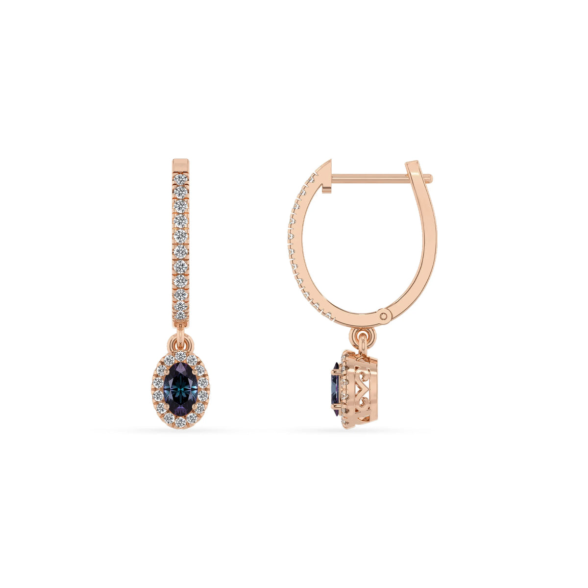 lab grown alexandrite oval drop earrings in rose gold 