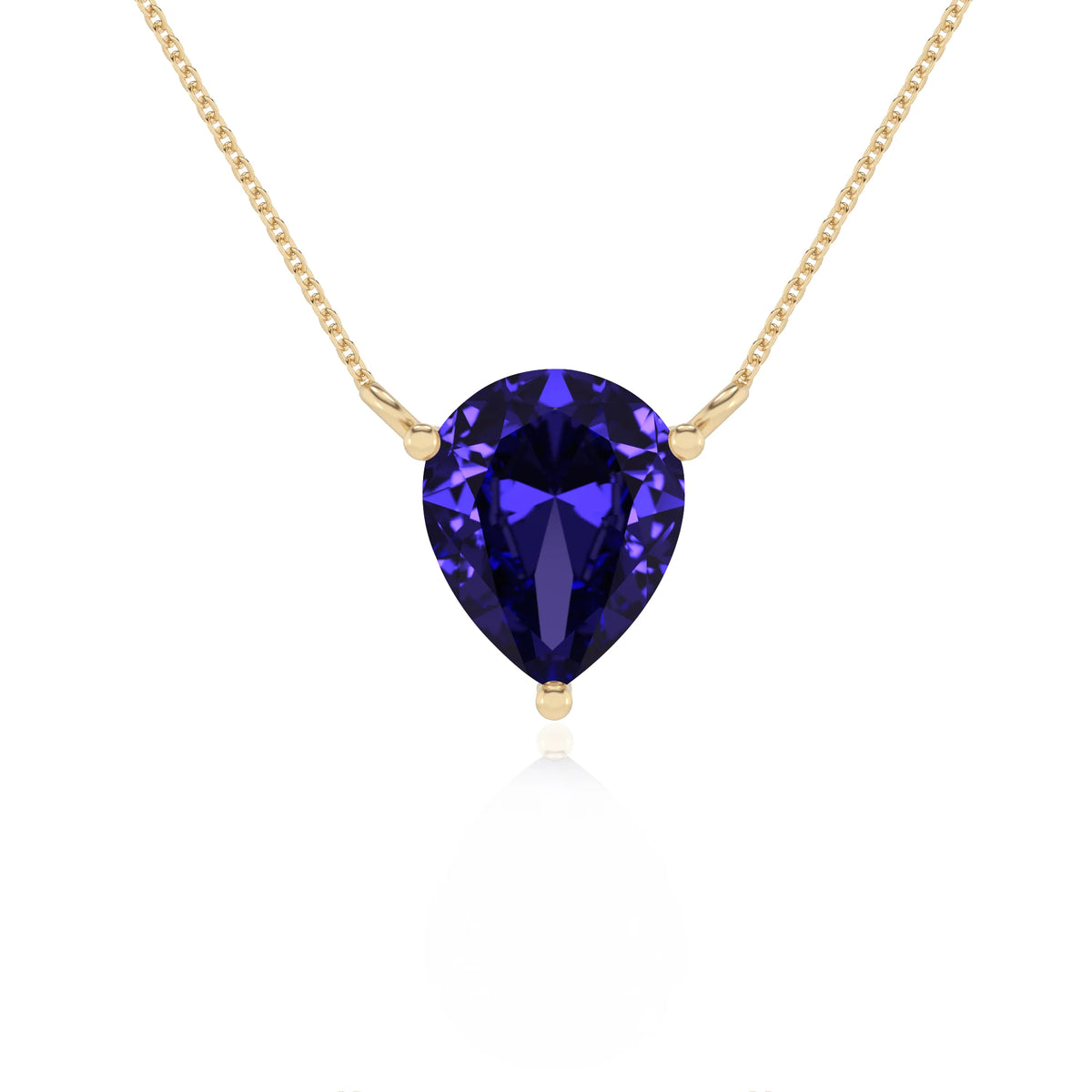 lab grown tanzanite pear solitaire necklaces in yellow gold 