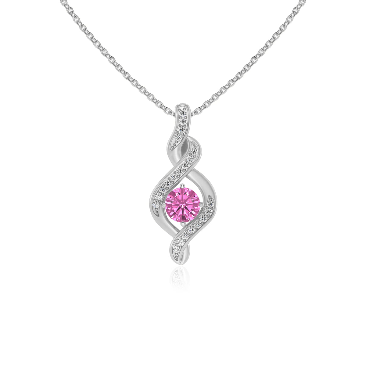 lab grown pink-sapphire round solitaire necklaces in platinum 