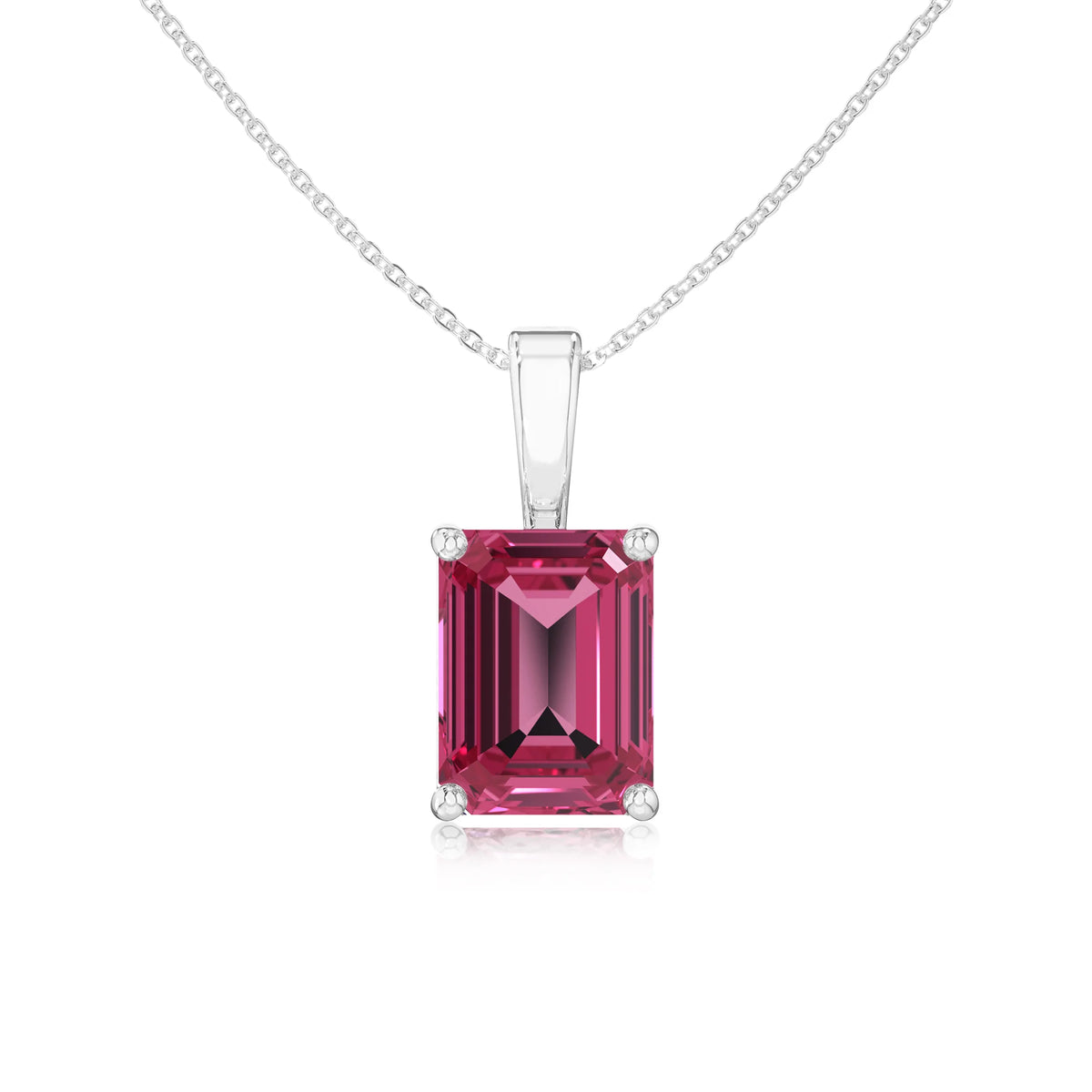 lab grown pink-tourmaline emerald cut solitaire necklaces in platinum 