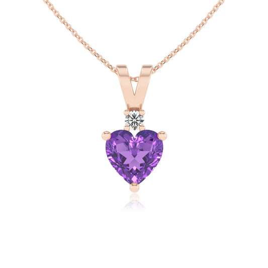 lab grown amethyst heart solitaire v-bale necklaces in rose gold 