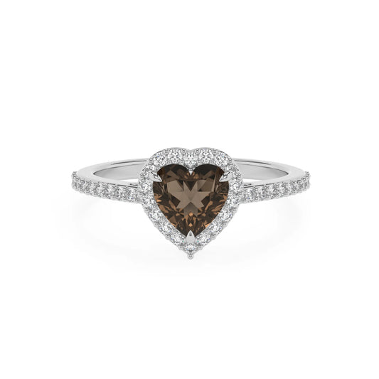 natural smoky-quartz heart solitaire rings in sterling silver 
