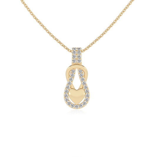 lab grown moissanite round infinity  v-bale necklaces in yellow gold 