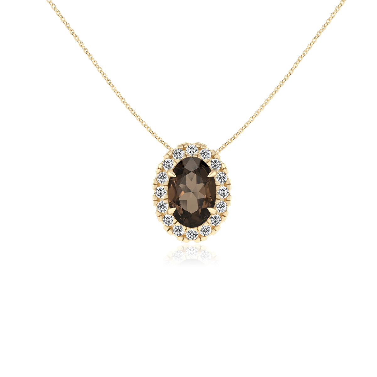 natural smoky quartz oval solitaire necklaces in yellow gold 