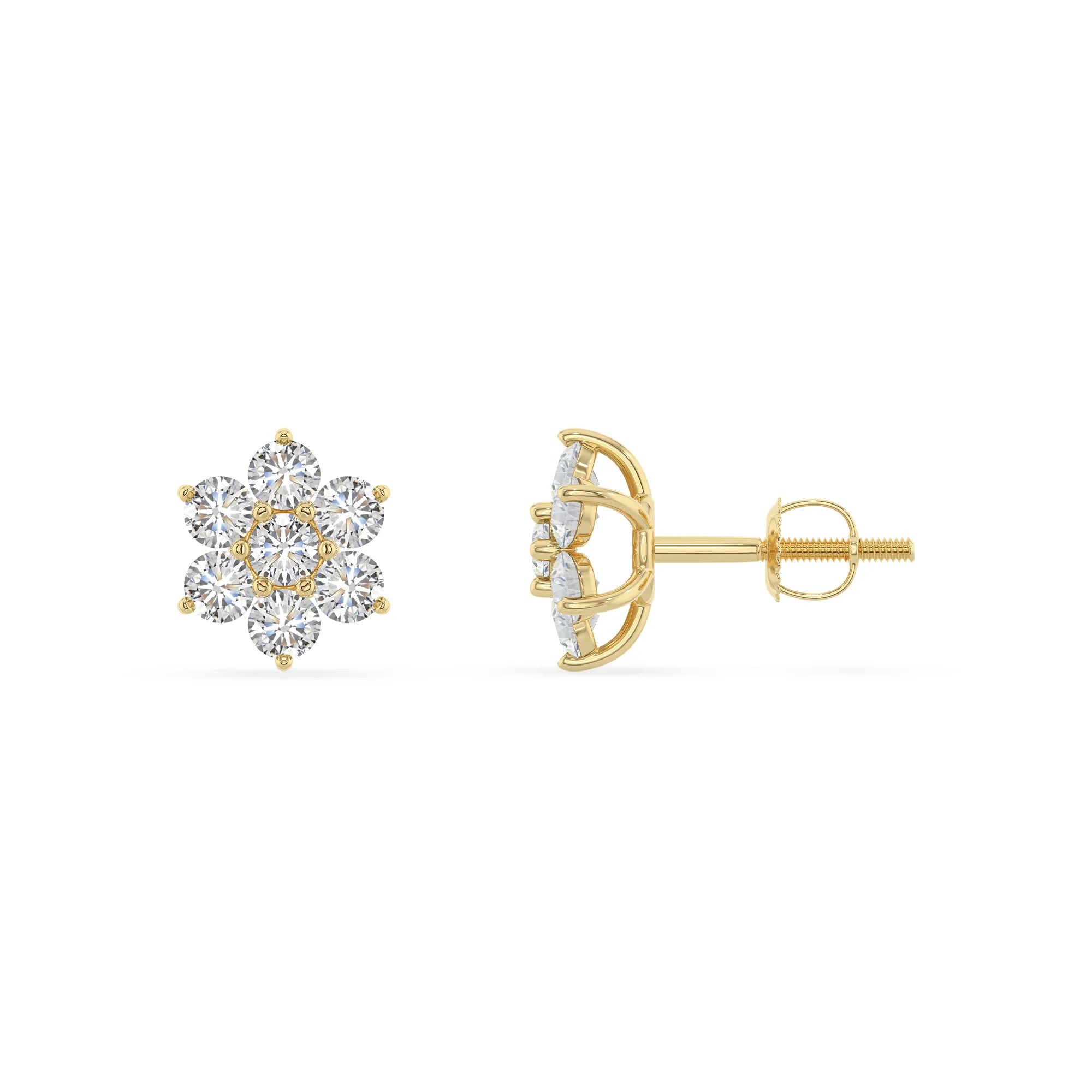 lab grown moissanite round stud earrings in yellow gold 