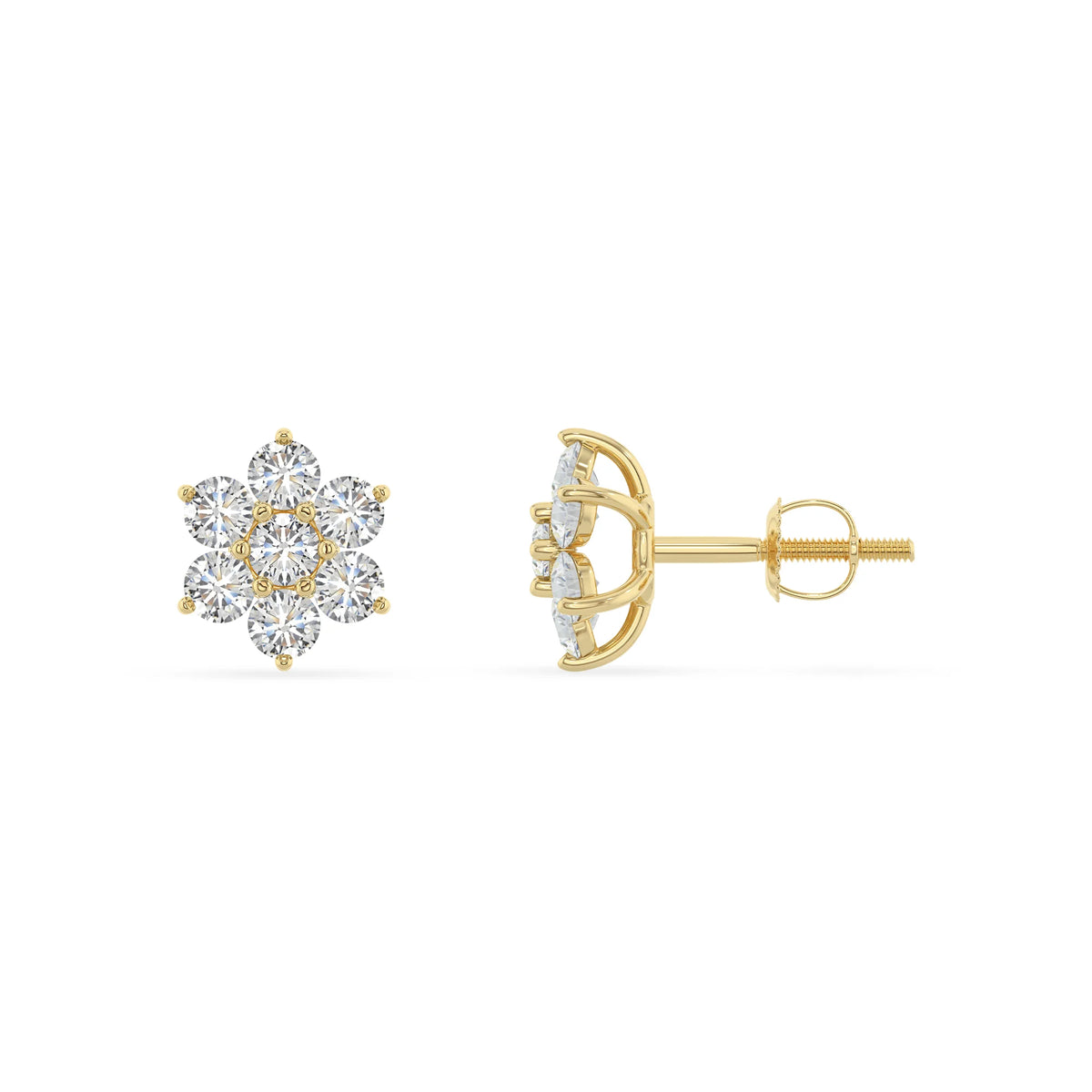 lab grown moissanite round stud earrings in yellow gold 