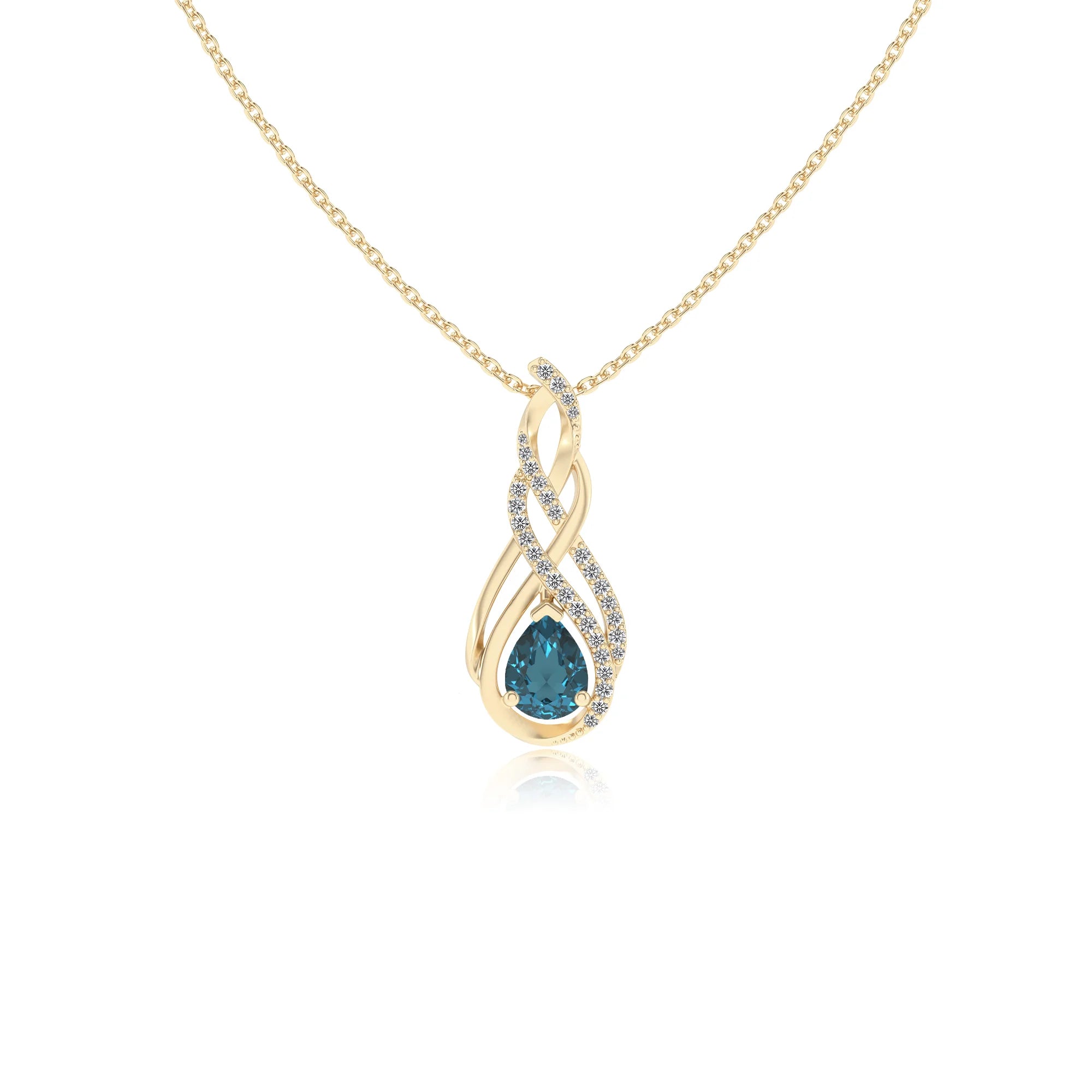 natural london-blue-topaz pear solitaire necklaces in yellow gold 