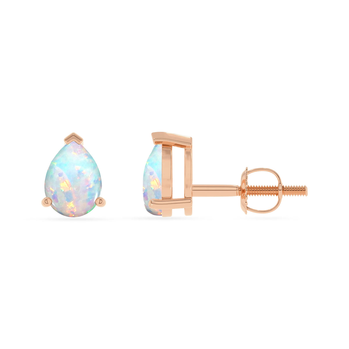 lab grown opal pear stud earrings in rose gold 