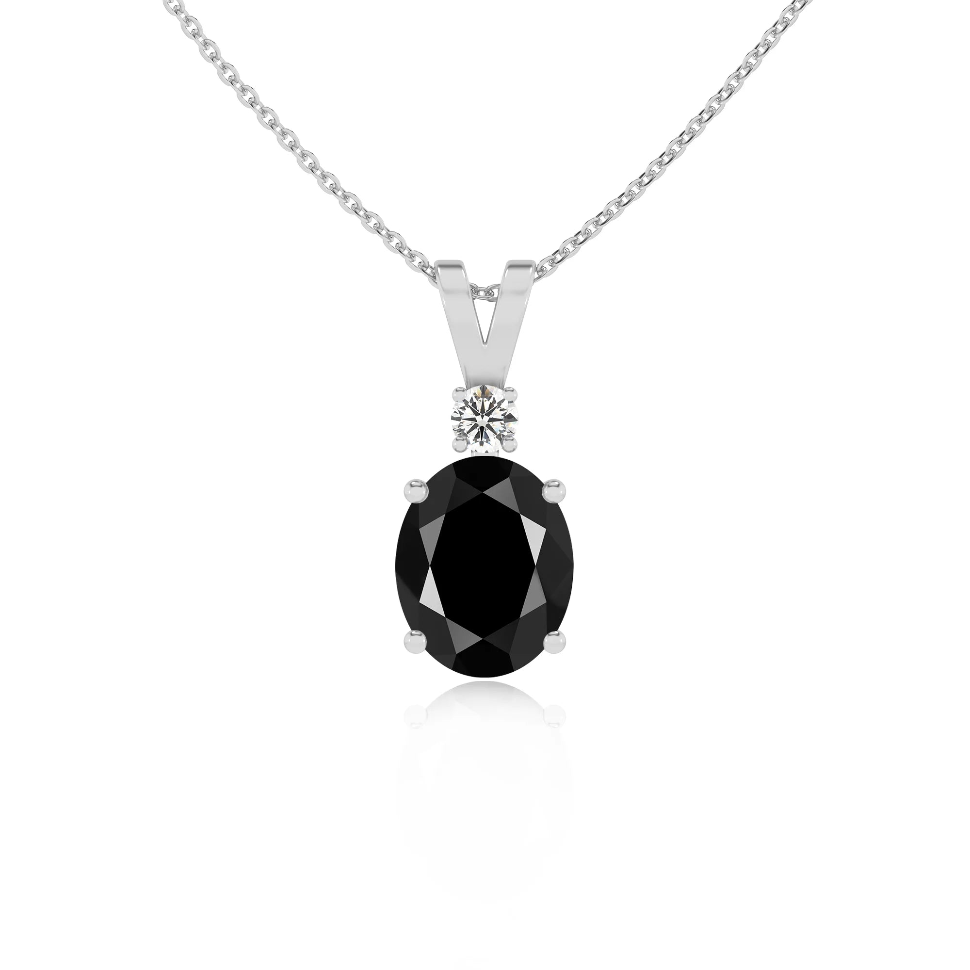 natural black-onyx oval solitaire v-bale necklaces in white gold 