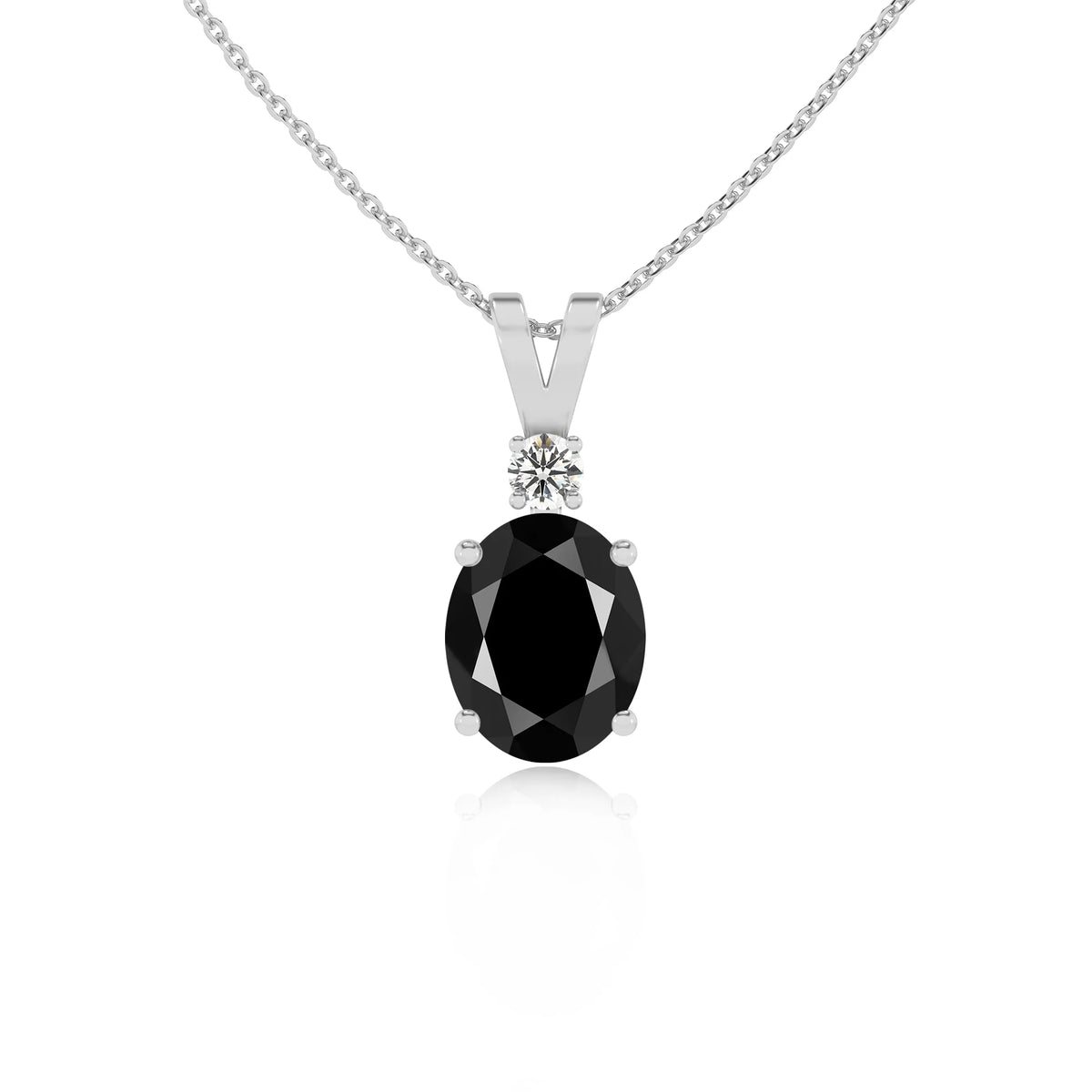 natural black-onyx oval solitaire v-bale necklaces in white gold 