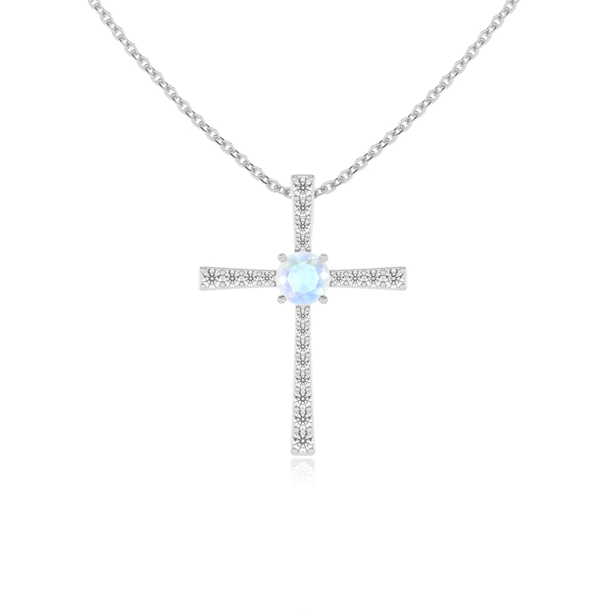 natural rainbow-moonstone round infinity necklaces in platinum 