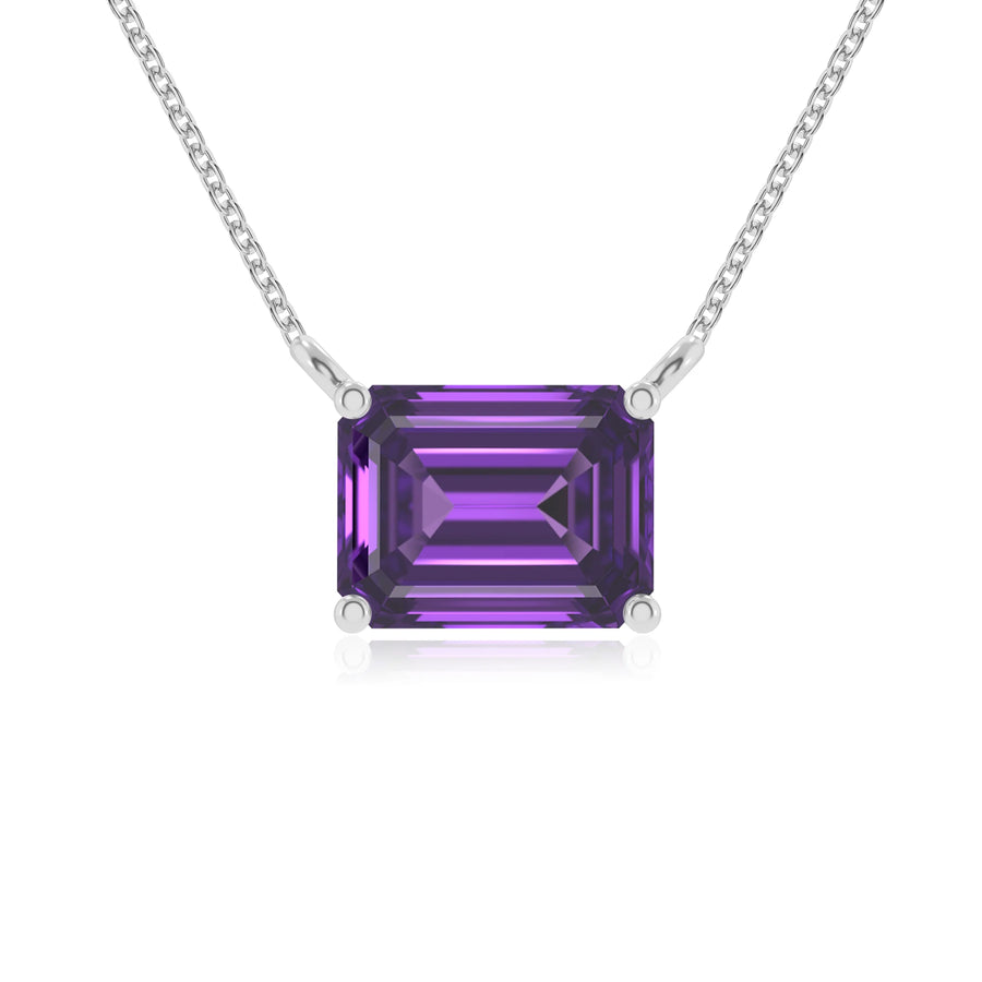 lab grown amethyst emerald cut solitaire necklaces in white gold 