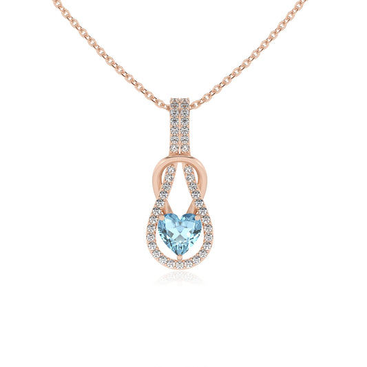 lab grown aquamarine heart infinity  v-bale necklaces in rose gold 