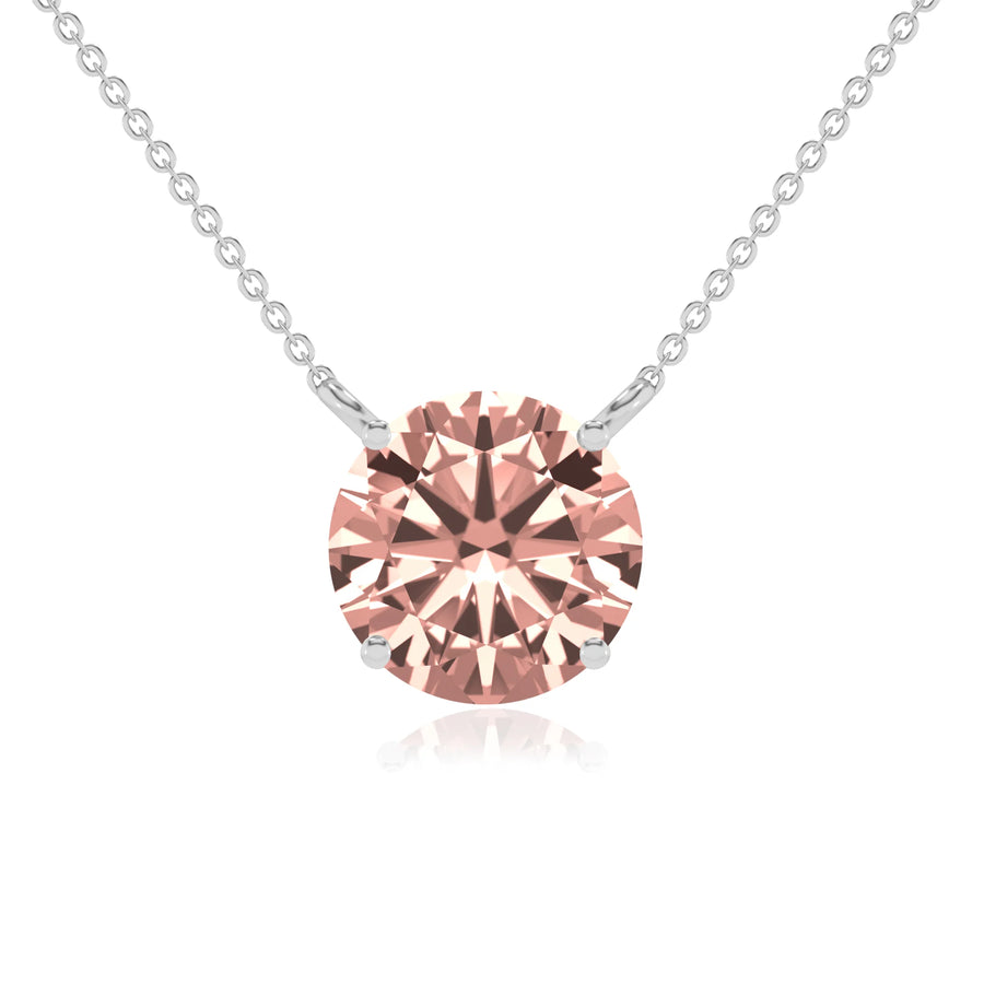 lab grown morganite round solitaire necklaces in white gold 