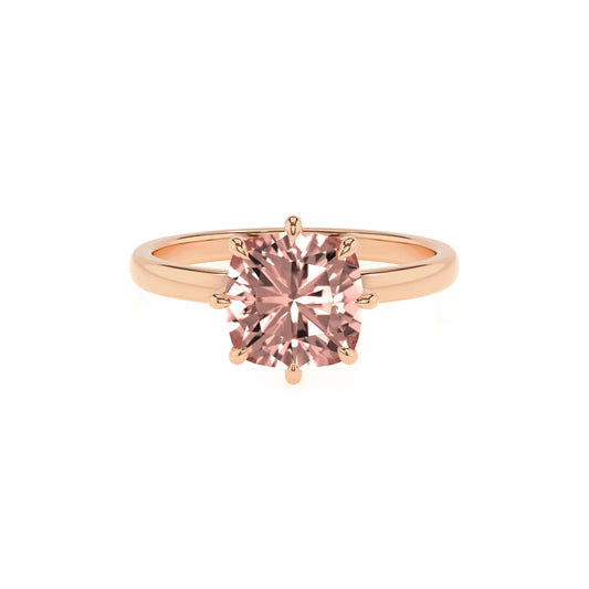 lab grown morganite cushion solitaire rings in rose gold 