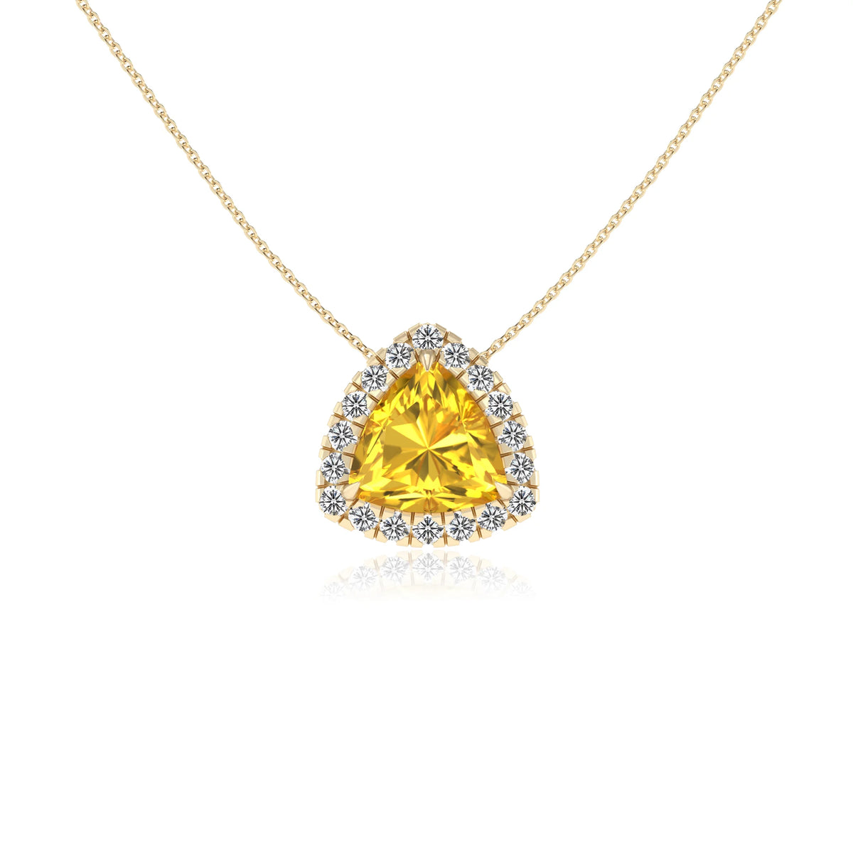 lab grown yellow sapphire trillion solitaire necklaces in yellow gold 