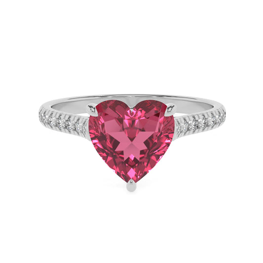 lab grown pink-tourmaline heart half eternity solitaire engagement rings in white gold 