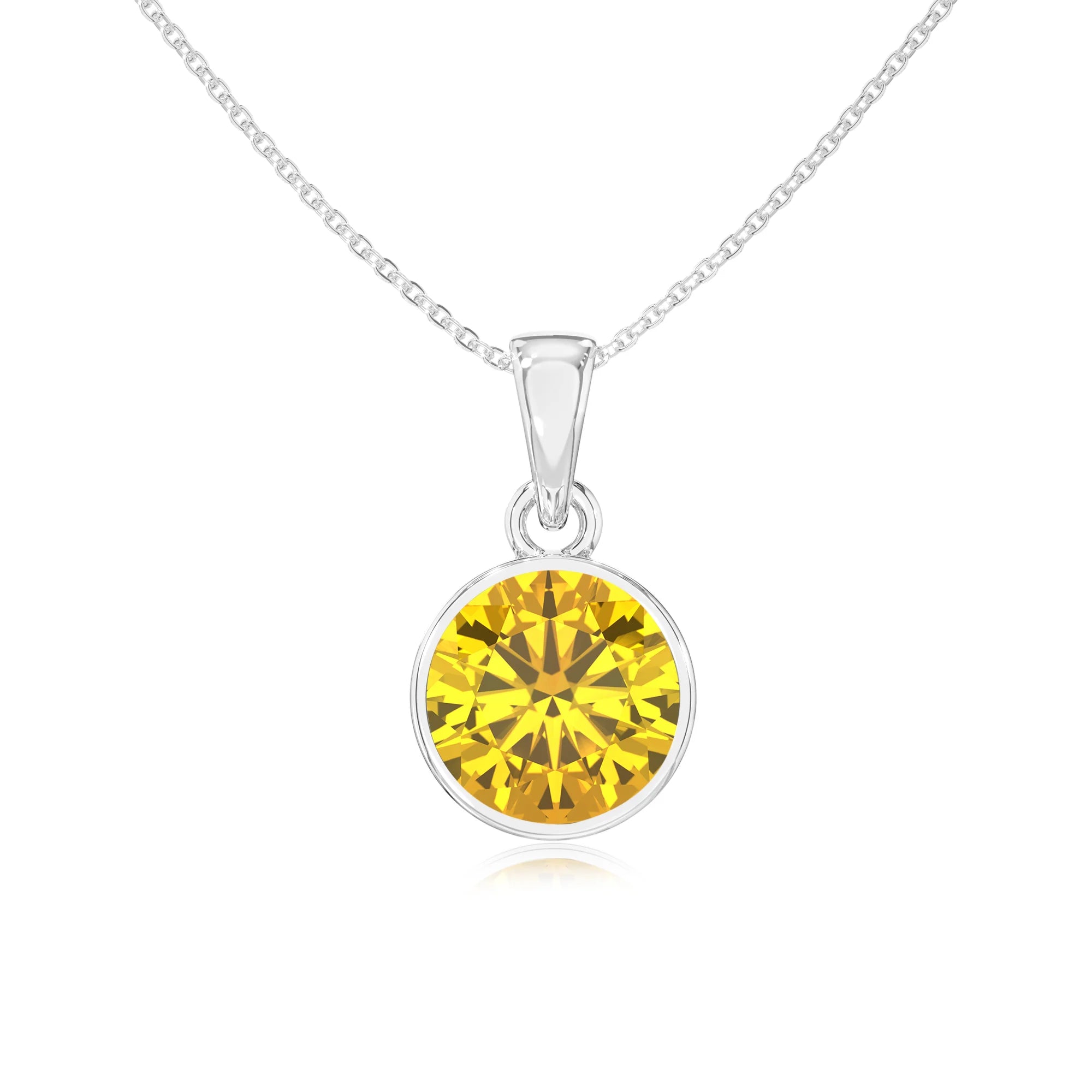 lab grown yellow-sapphire round solitaire necklaces in white gold 