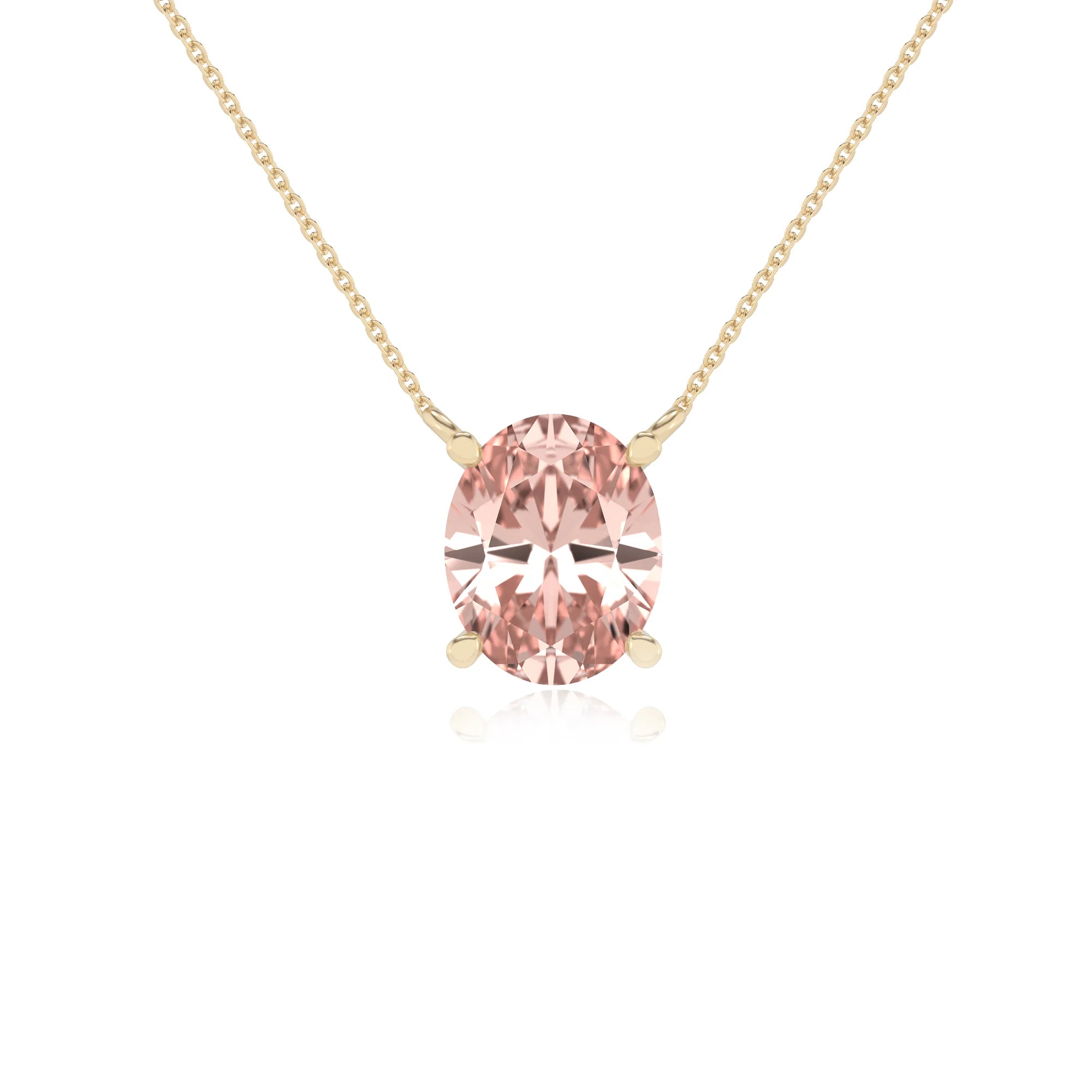 lab grown morganite oval solitaire necklaces in yellow gold 
