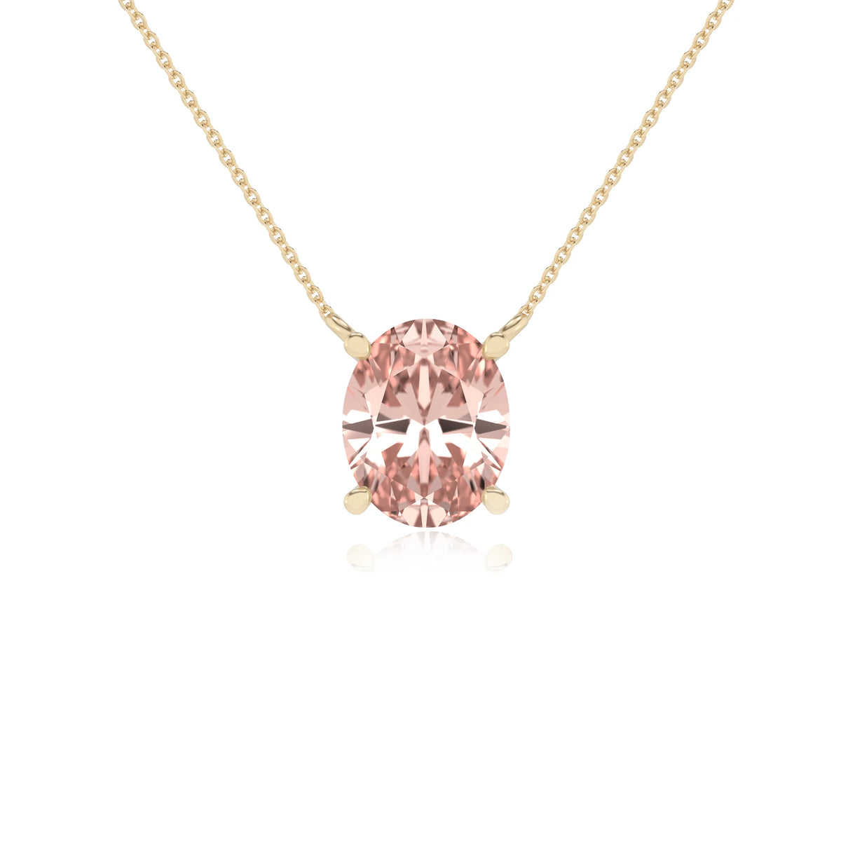 lab grown morganite oval solitaire necklaces in yellow gold 