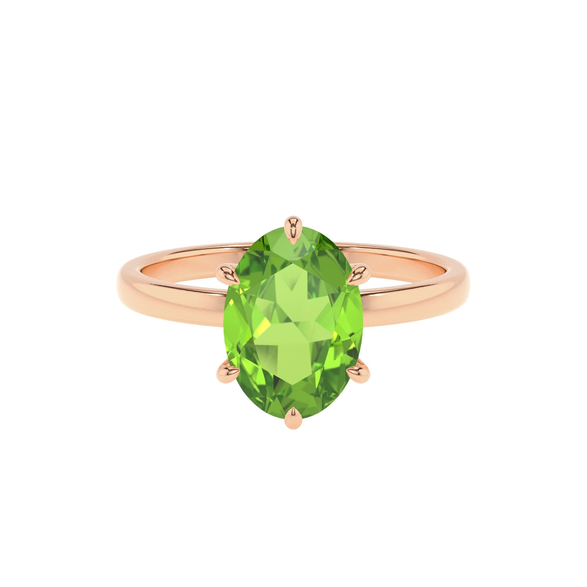 natural peridot oval solitaire rings in rose gold 