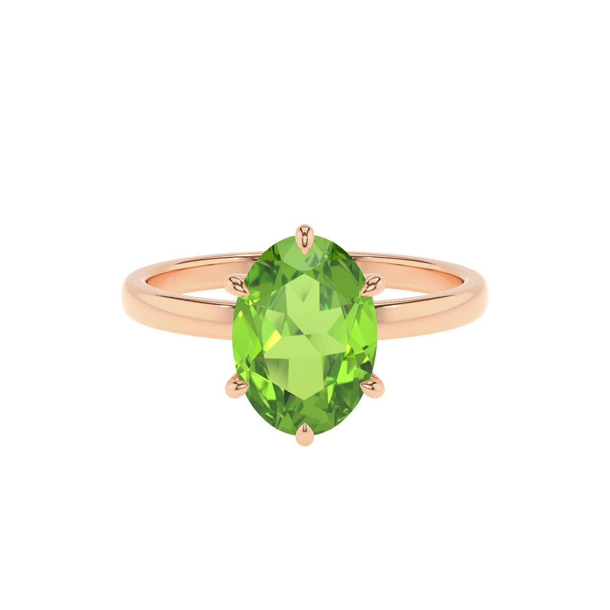 natural peridot oval solitaire rings in rose gold 