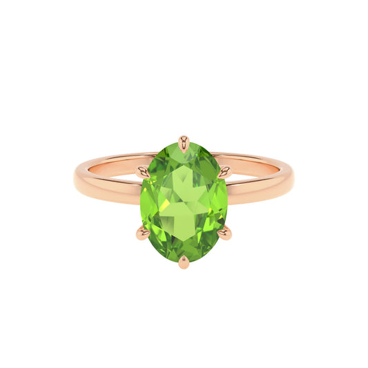natural peridot oval solitaire rings in rose gold 