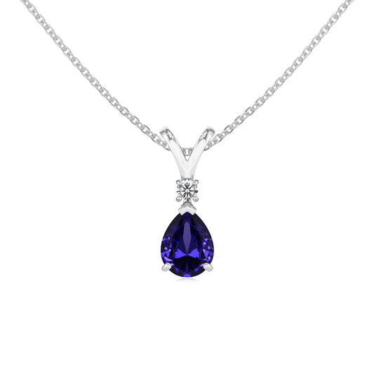 lab grown tanzanite pear solitaire v-bale necklaces in sterling silver 