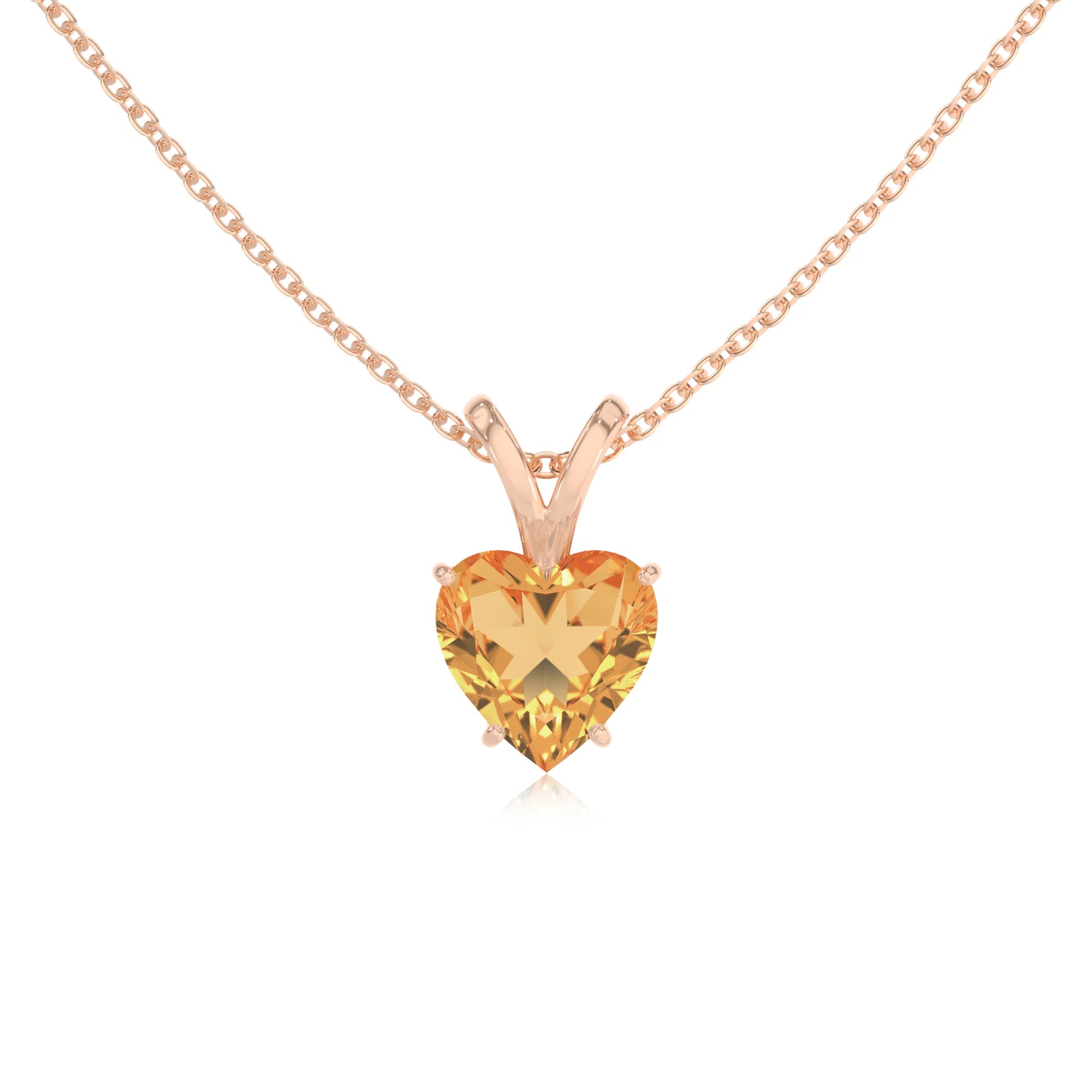 lab grown citrine heart solitaire v-bale necklaces in rose gold 