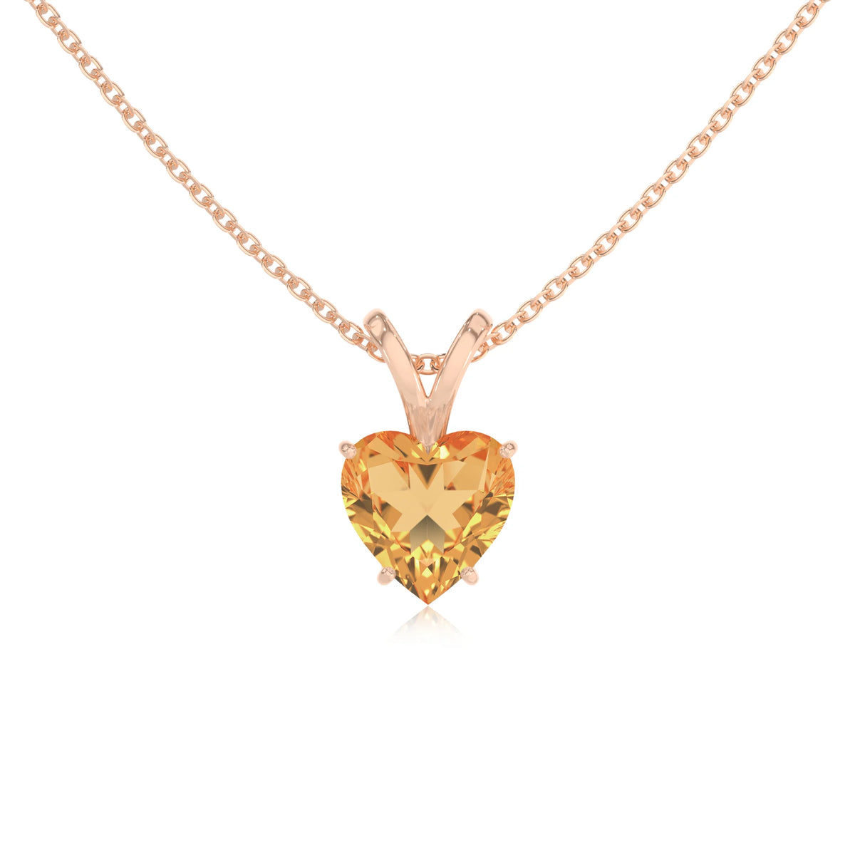 lab grown citrine heart solitaire v-bale necklaces in rose gold 