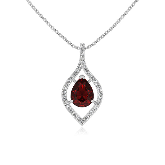 natural garnet pear infinity necklaces in platinum 