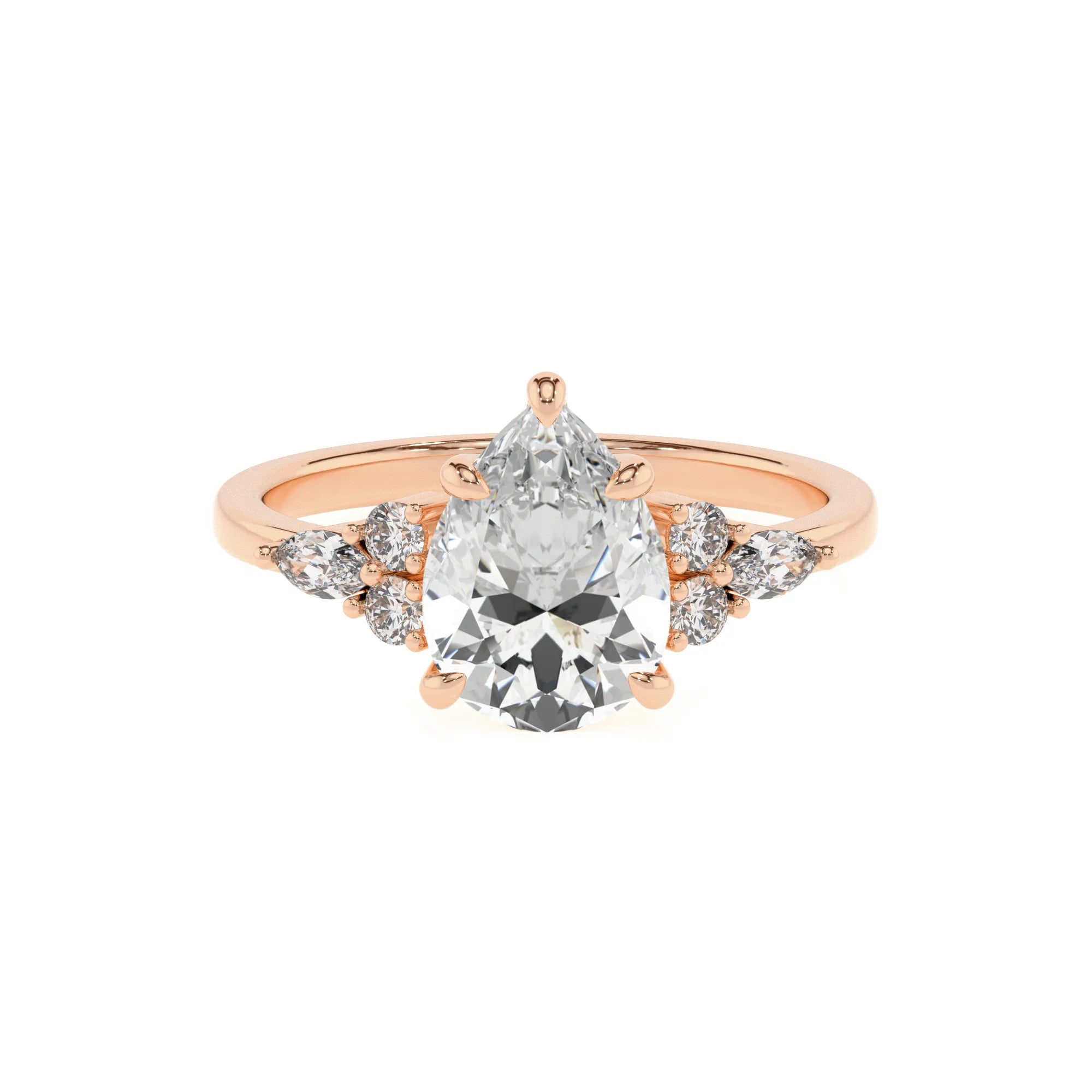 lab grown moissanite pear solitaire rings in rose gold 