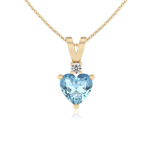 lab grown aquamarine heart solitaire v-bale necklaces in yellow gold 