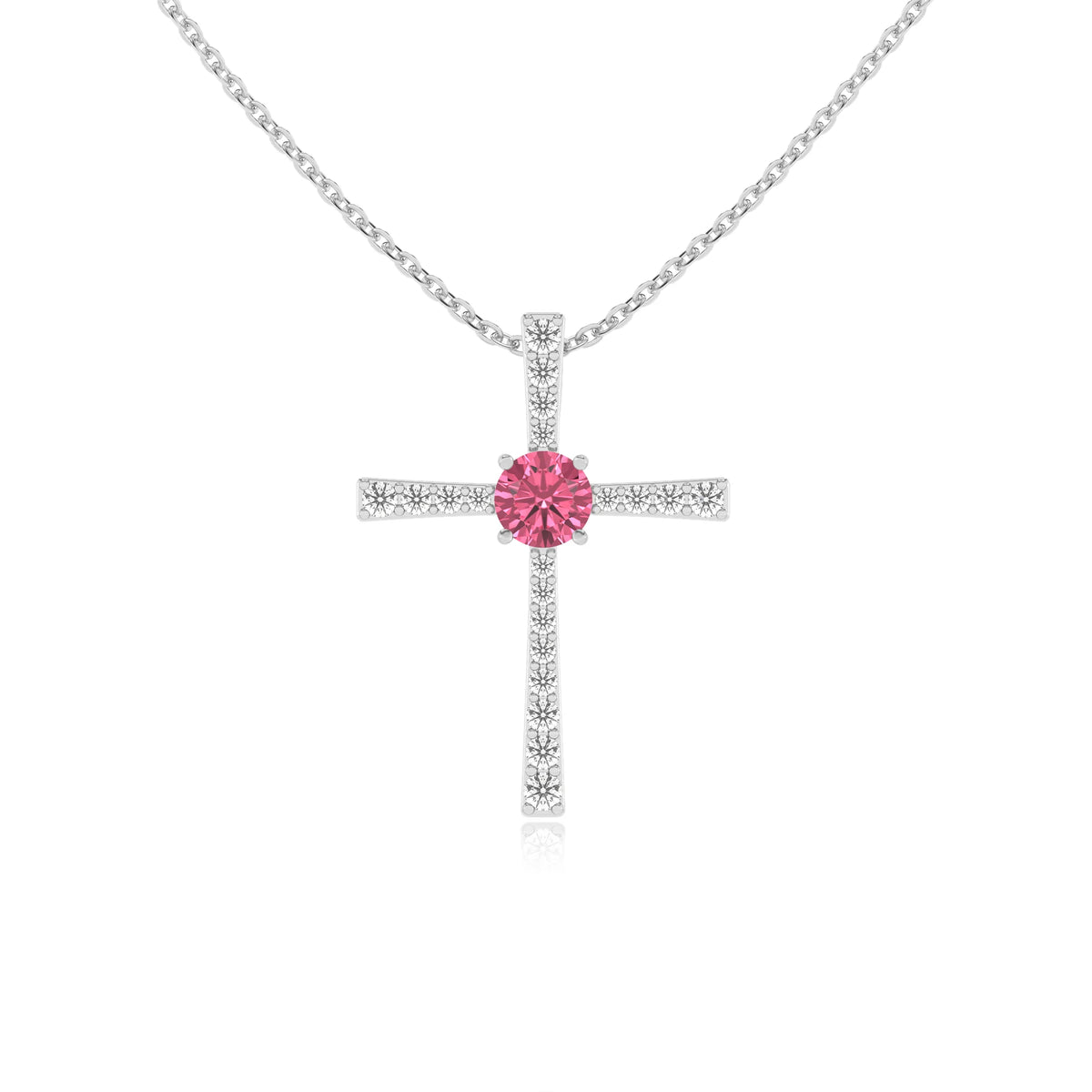 lab grown pink-tourmaline round infinity necklaces in white gold 