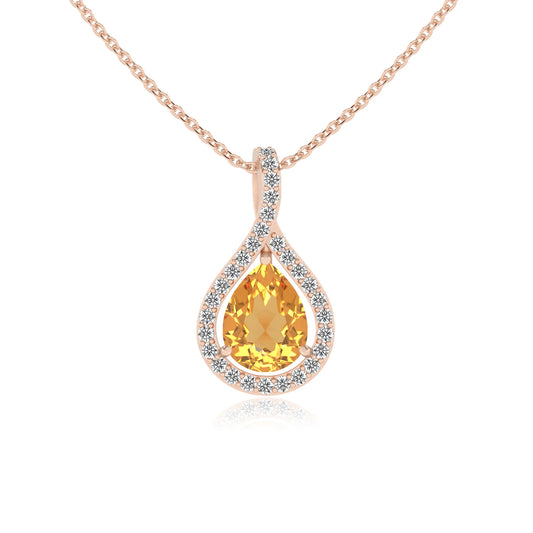 lab grown citrine pear solitaire necklaces in rose gold 