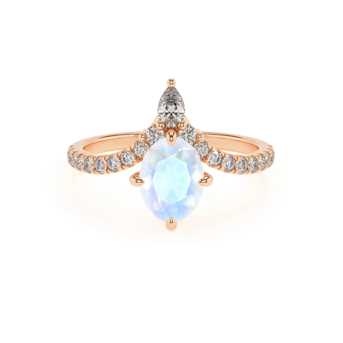 natural rainbow-moonstone oval solitaire rings in rose gold 