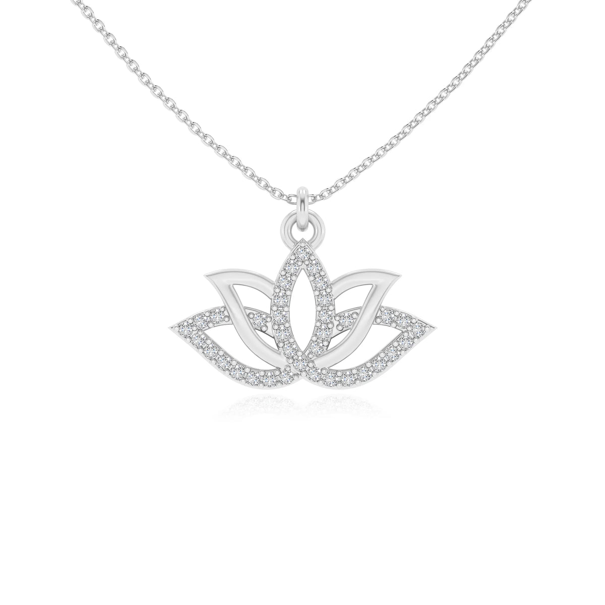 lab grown moissanite round infinity necklaces in white gold 