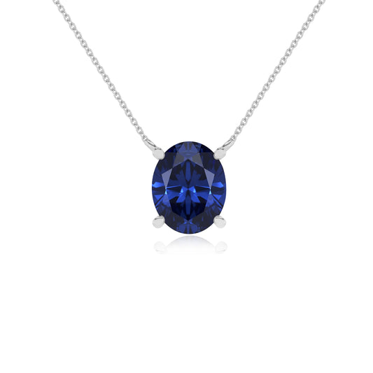 lab grown blue-sapphire oval solitaire necklaces in platinum 