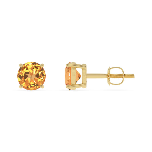 lab grown citrine round stud earrings in yellow gold 