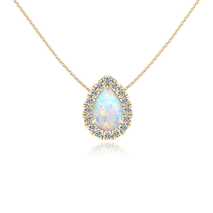 lab grown opal pear solitaire necklaces in yellow gold 
