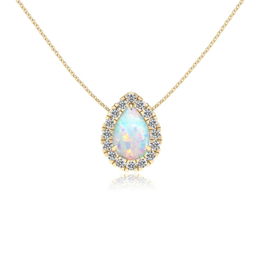 lab grown opal pear solitaire necklaces in yellow gold 