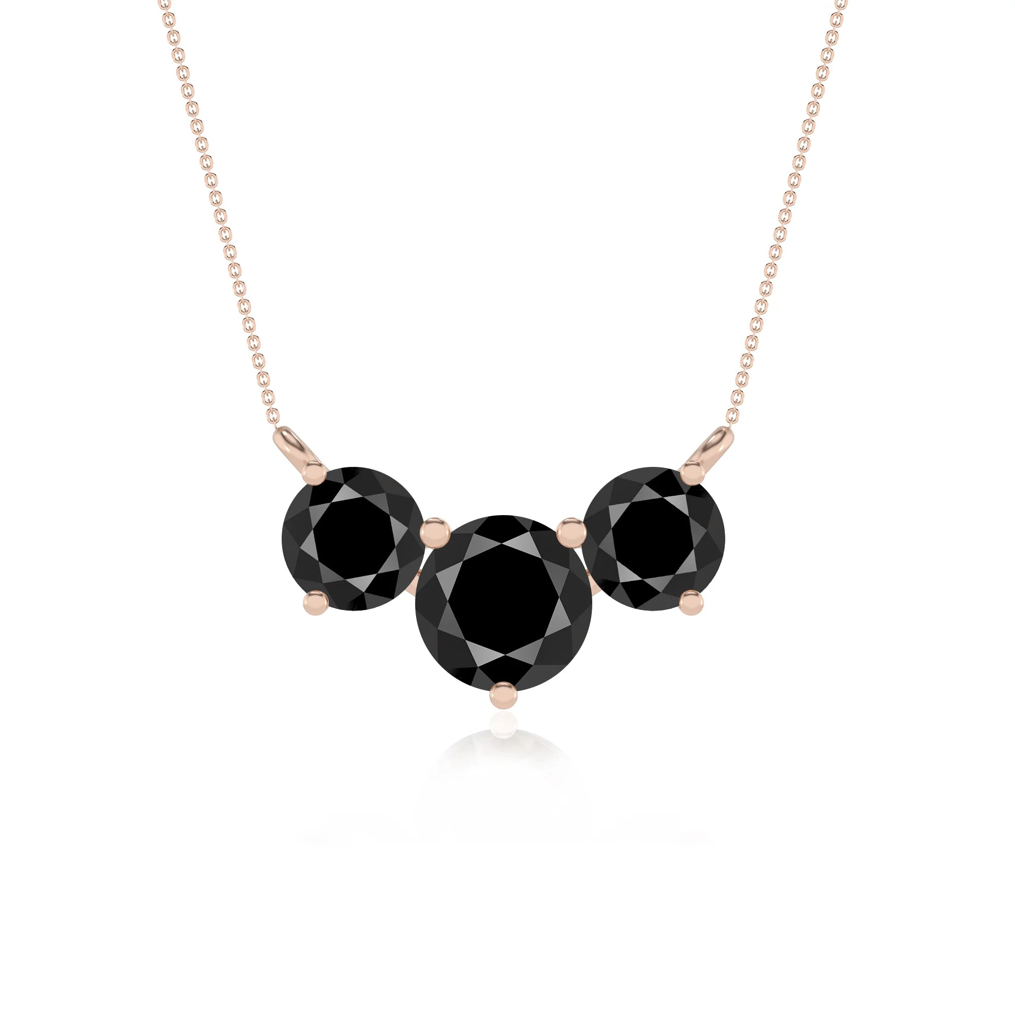 natural black-onyx round solitaire v-bale necklaces in rose gold 