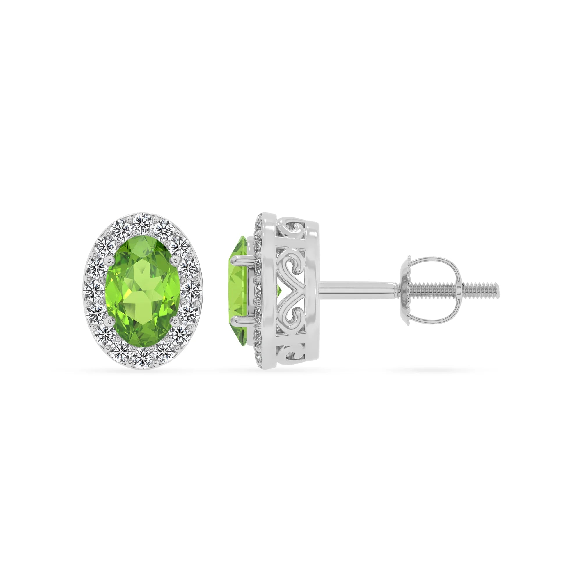 natural peridot oval stud earrings in white gold 