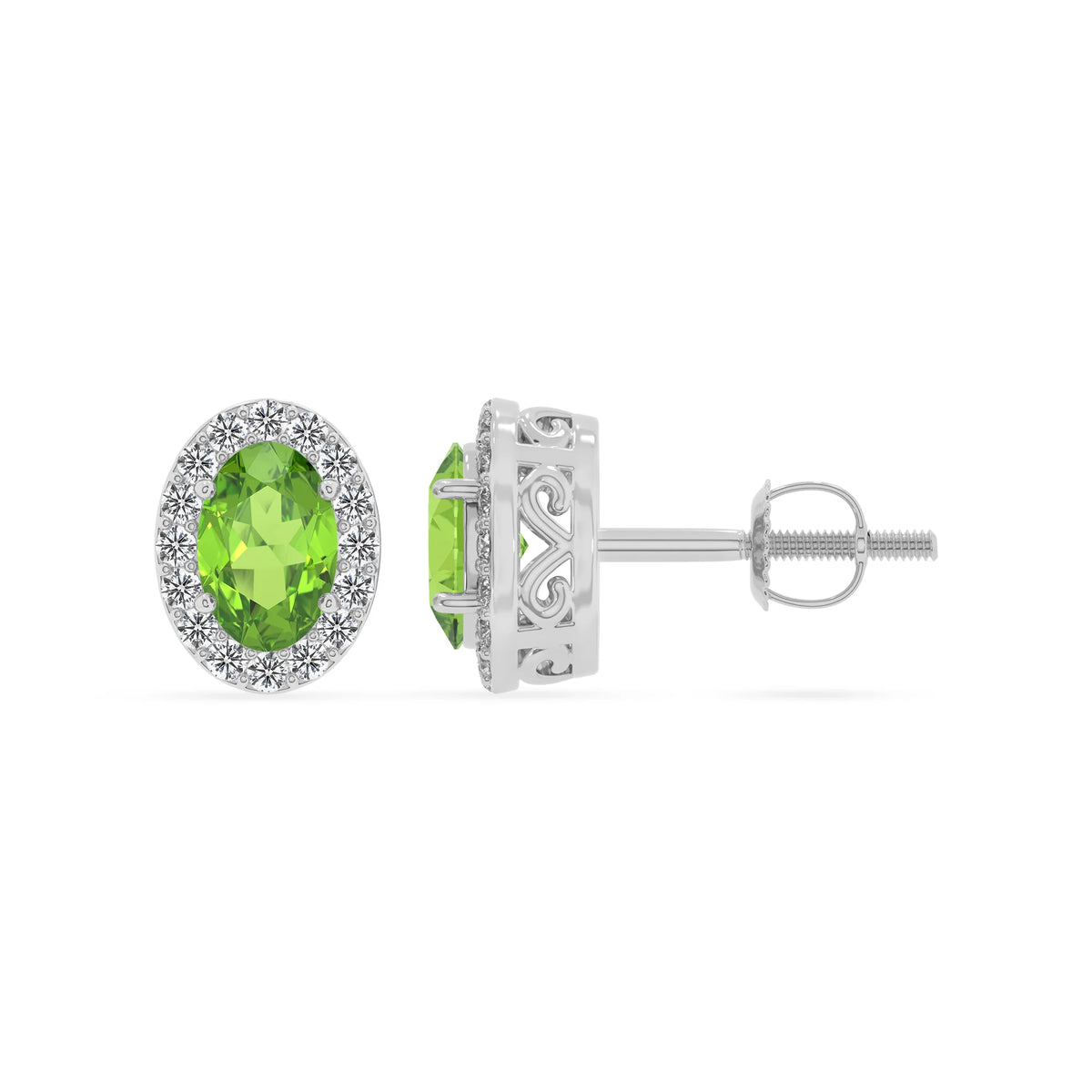 natural peridot oval stud earrings in white gold 