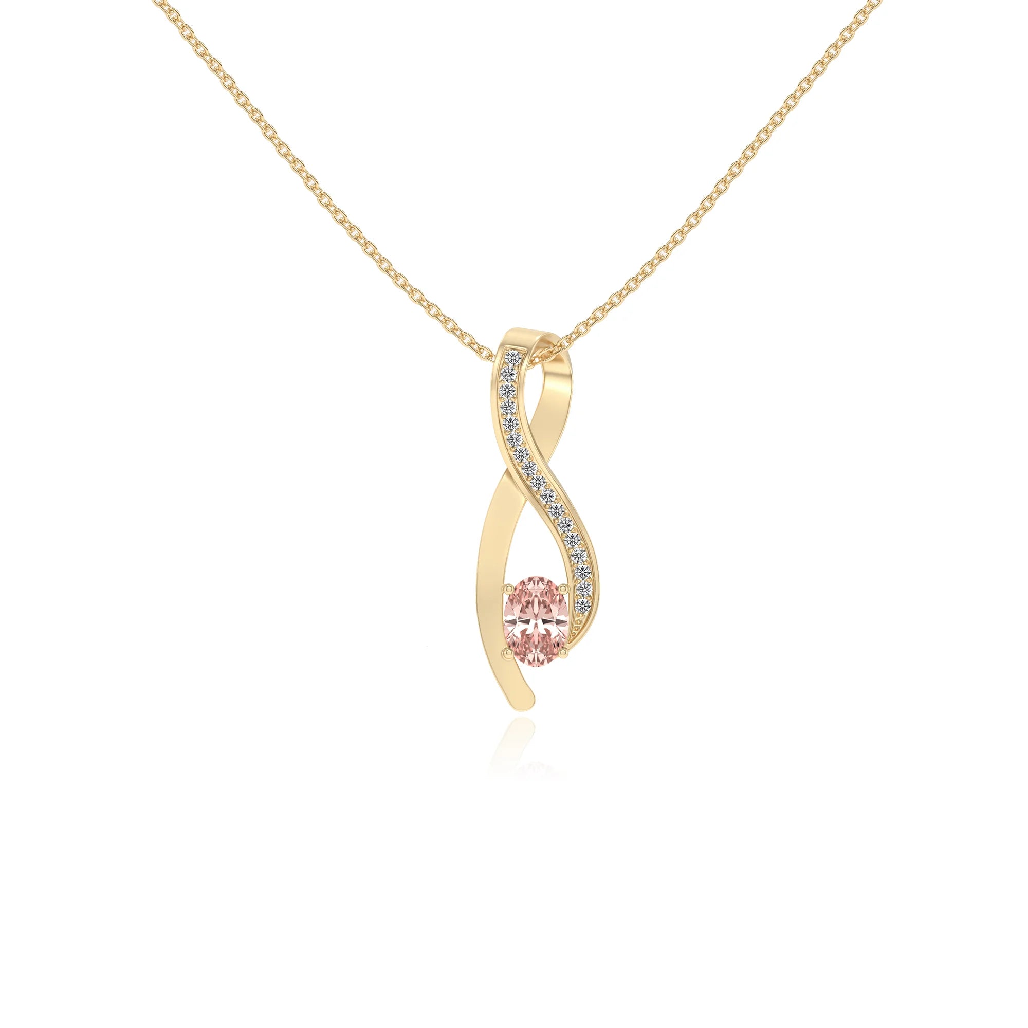 lab grown morganite oval solitaire necklaces in yellow gold 
