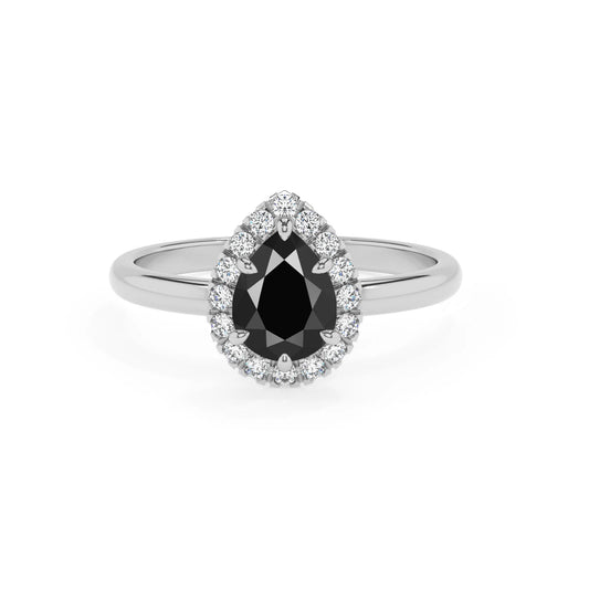 natural black-onyx pear solitaire rings in platinum 