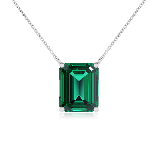lab grown emerald octogon cut solitaire necklaces in white gold 